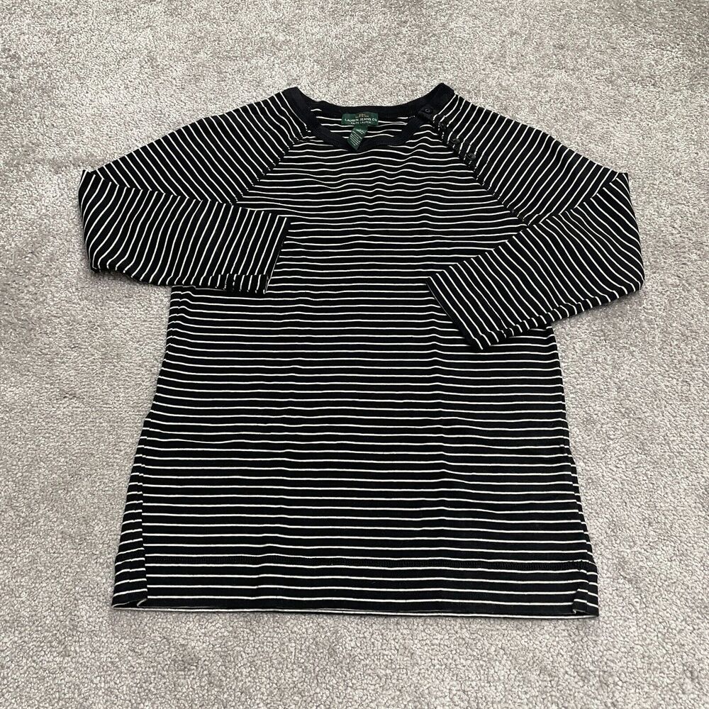 Lauren Jeans Ralph Lauren Shirt Womens Large White Black Striped Long Sleeve Top